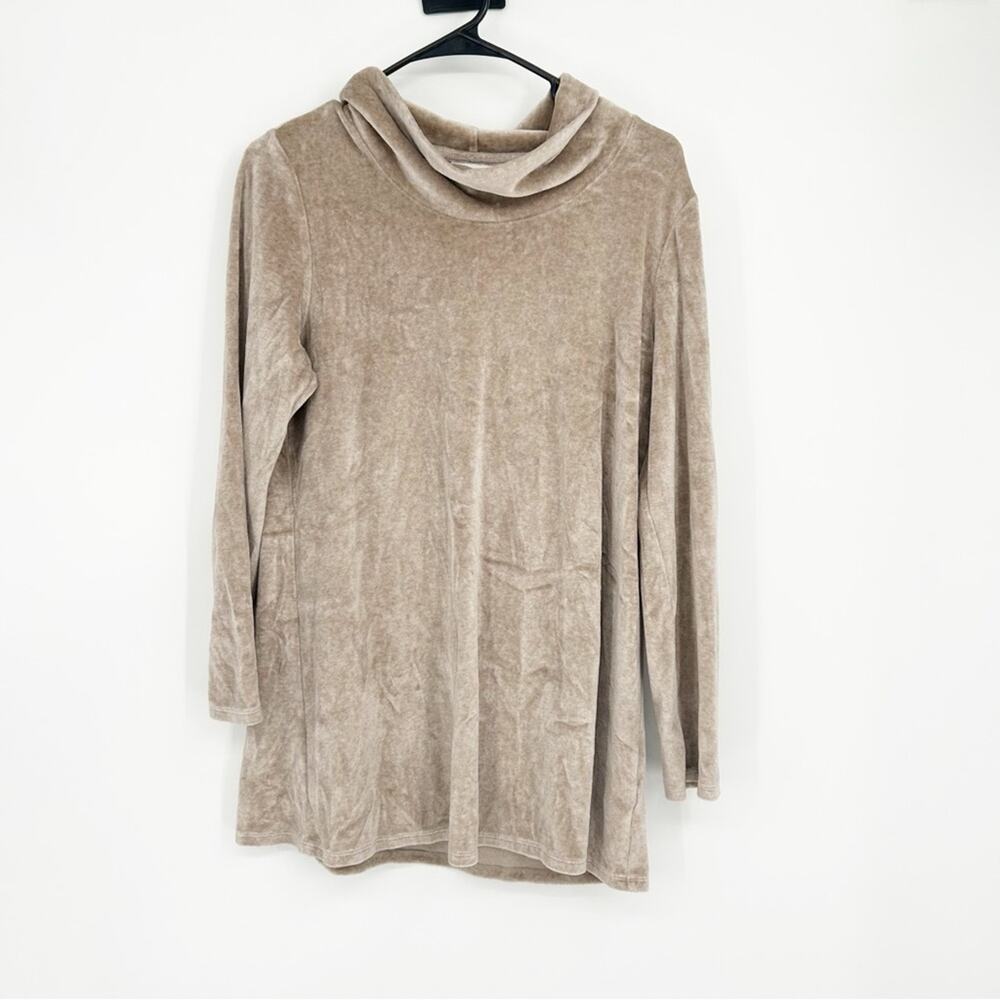Pure Jill J. Jill Tan Crushed Velvet Turtleneck Top 3/4 Sleeves Size Small